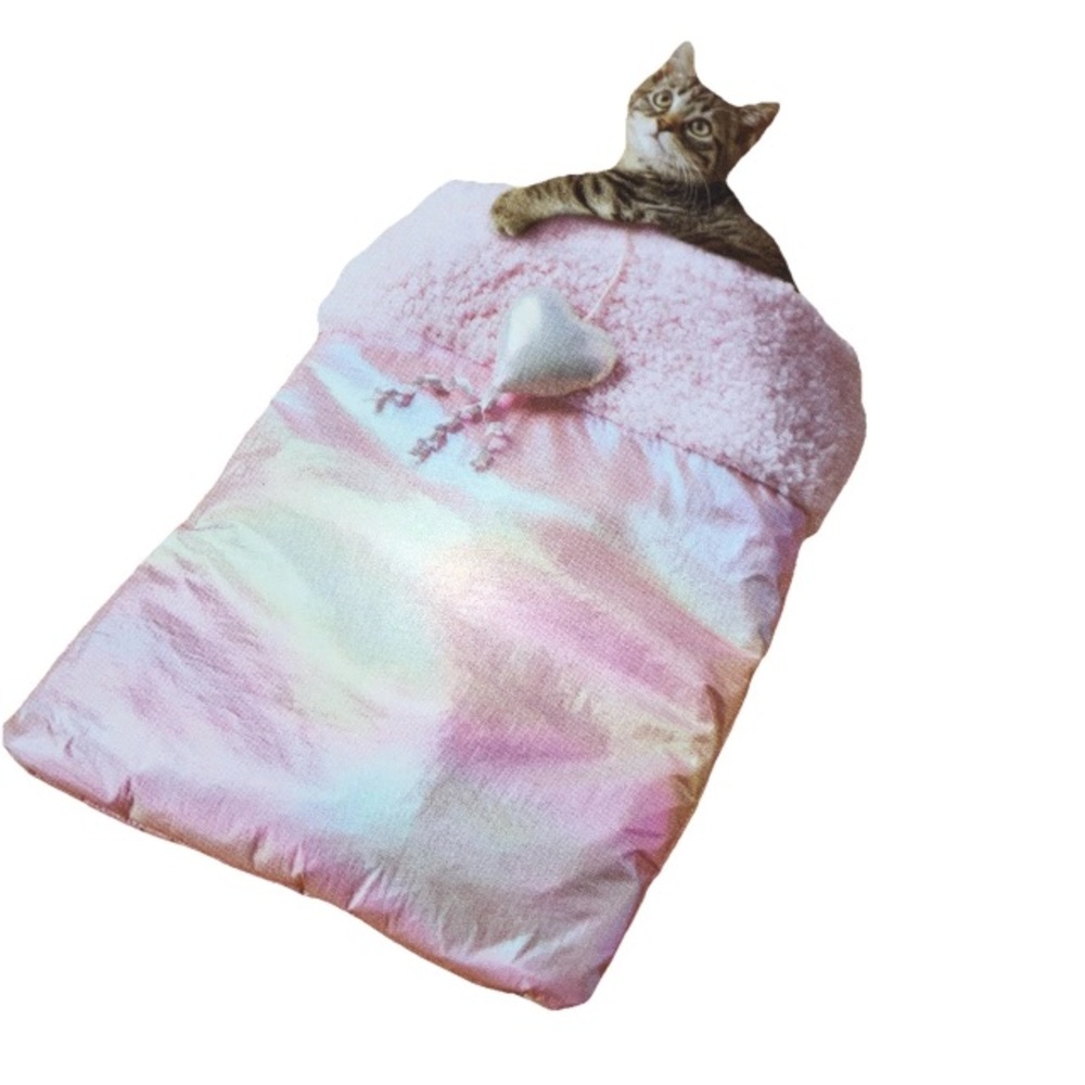 Boots & Barkley Occupy Crinkle Cat Toy Sleeping Bag Pink Sherpa Heart Ribbon New